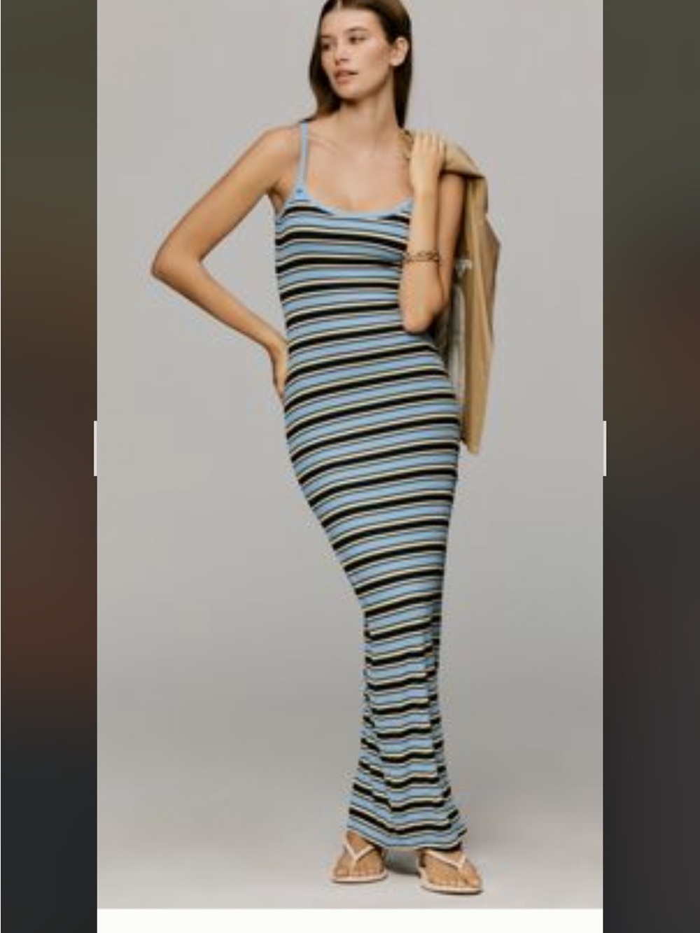AFRM Striped Maxi Dress in Light Blue, Black, White and Tan